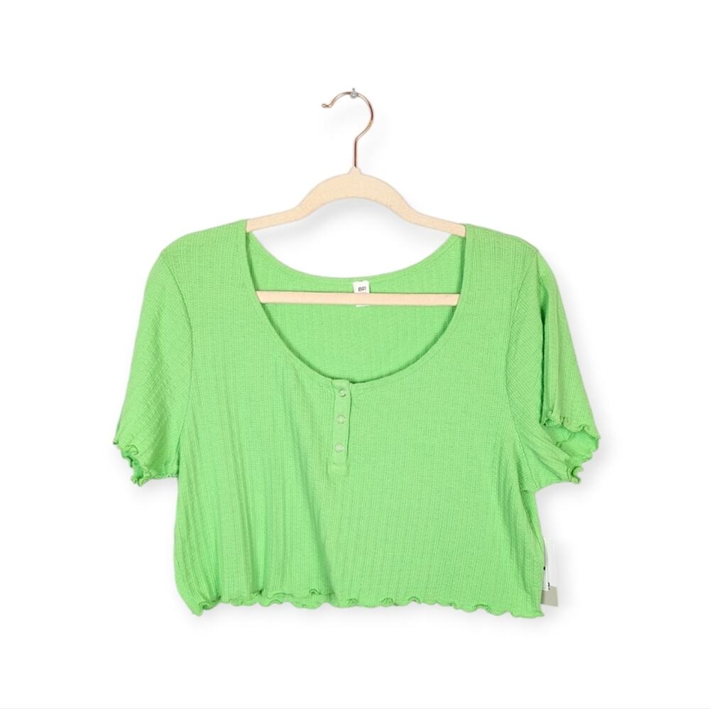 BP Crop Top XL Green Scoop Neck Summer Fitted Casual Minimalist NWT